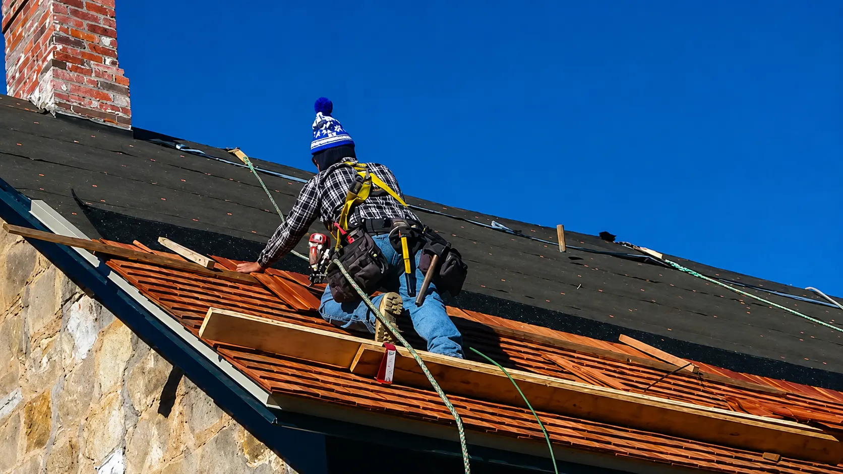 L&J roofing crew replacing a roof on a home in Cañon City, Colorado