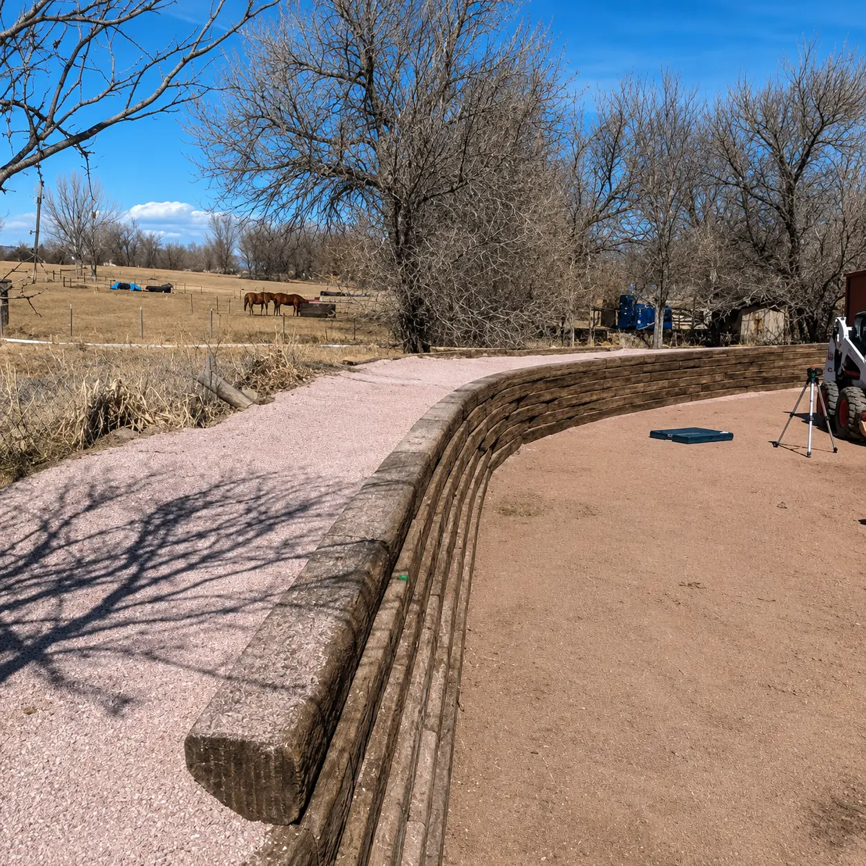 Curved block retaining wall built by L&J on a Fremont County property